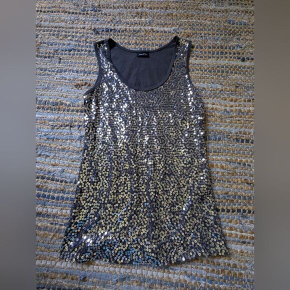 Rue21 Sequin Tank Top Black Gold Sparkle S Clubwear Party Top Stretch Bling Y2K - Picture 2 of 6